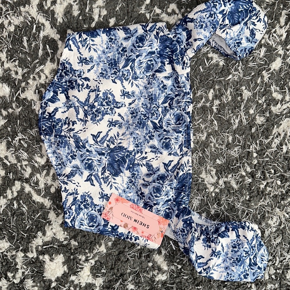 Shein floral blue top